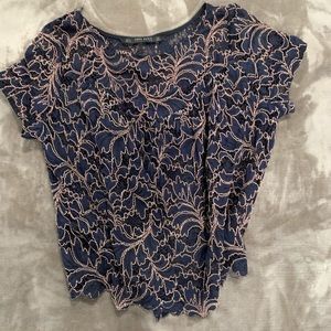 Zara basic navy blue lace flowy top size S